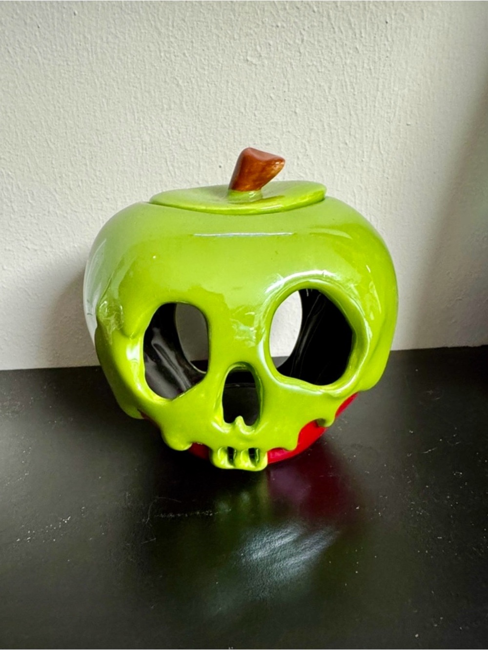 Authentic Disney Green and Red Poison Skull Apple Ceramic Votive Holder